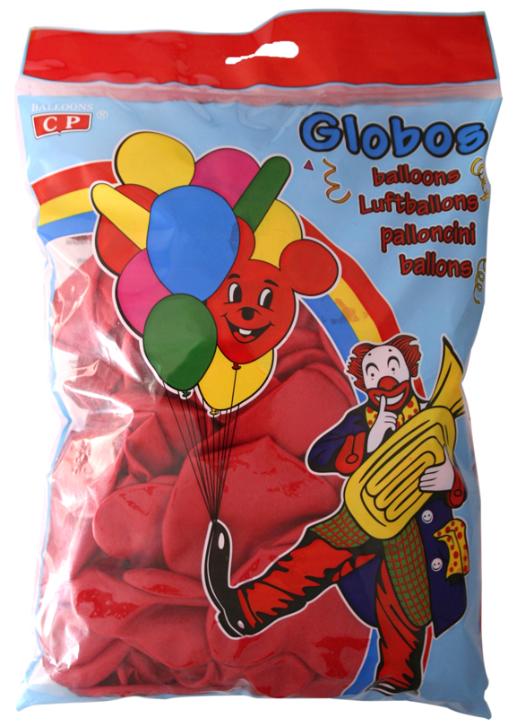 20 globos rojos de unos 26 cm de diámetro en bolsa con solapa de